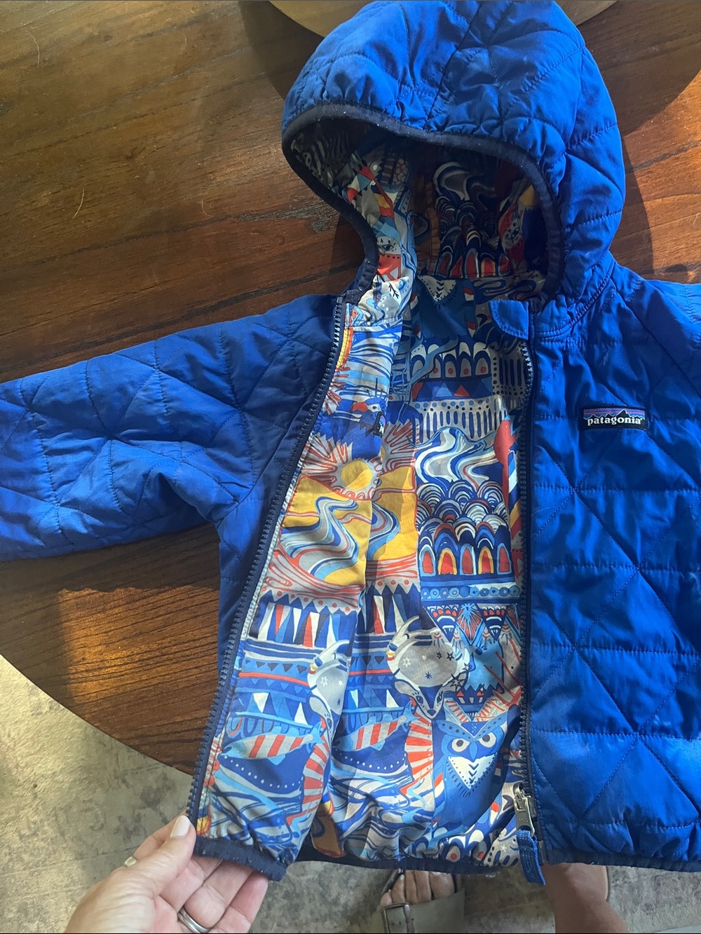 Patagonia Reversible Blue Patterned Hooded Jacket 3T - Picture 6 of 11